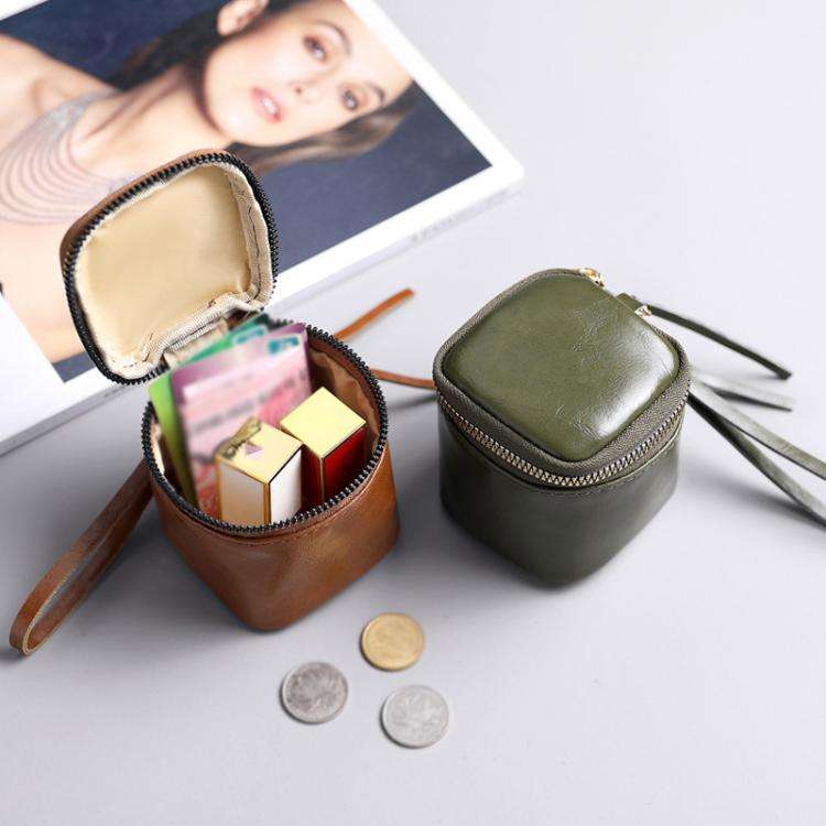 Oil Wax PU Leather Portable Bucket Bag Mini Retro Lipstick Earphone Bag Small Objects Storage Coi...
