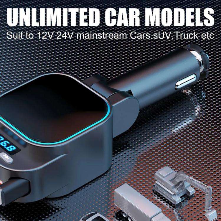 BC97 Dual Retractable Cable Car Charger Automobile Bluetooth MP3 Player