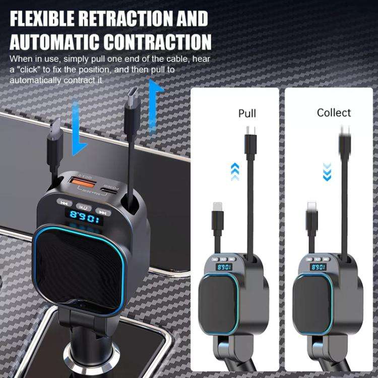 BC97 Dual Retractable Cable Car Charger Automobile Bluetooth MP3 Player