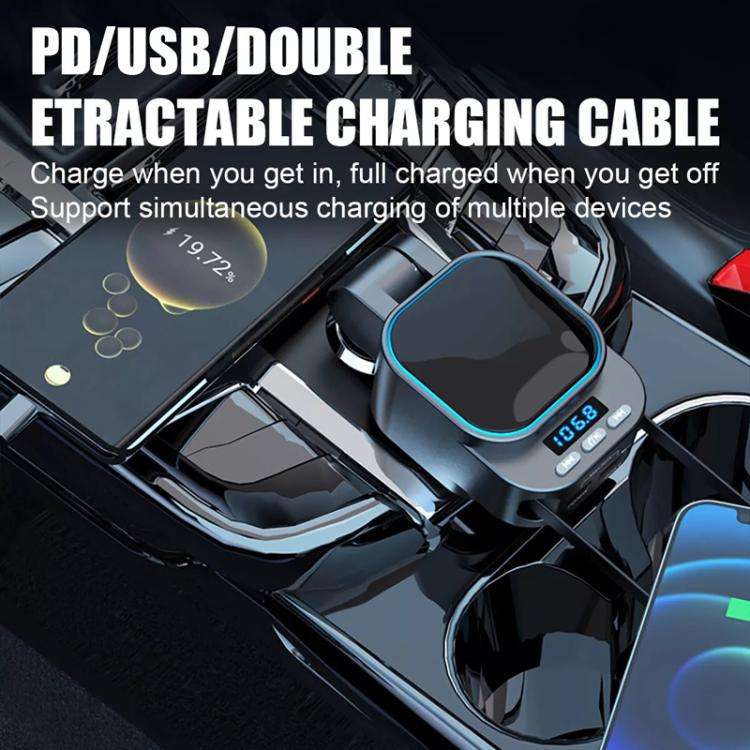 BC97 Dual Retractable Cable Car Charger Automobile Bluetooth MP3 Player