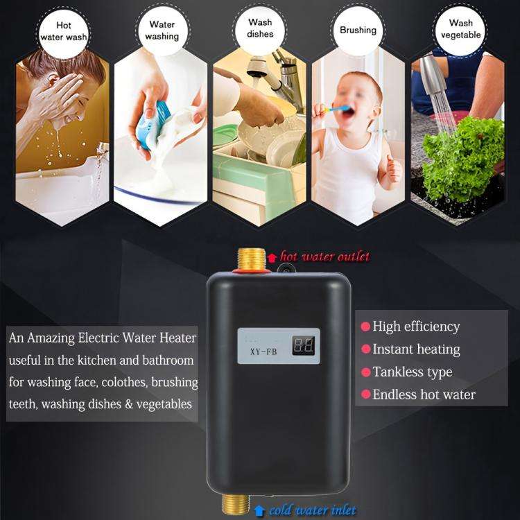 3000W Small Tankless Electric Water Heater For Kitchen Bathroom AU Plug(Gold)