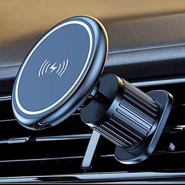 15W Car Magnetic Wireless Charging Phone Holder Alloy Base, Spec: Air Outlet Black