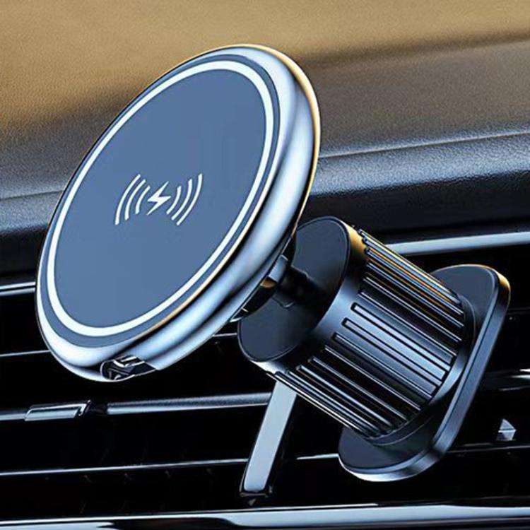 15W Car Magnetic Wireless Charging Phone Holder Alloy Base, Spec: Air Outlet Silver