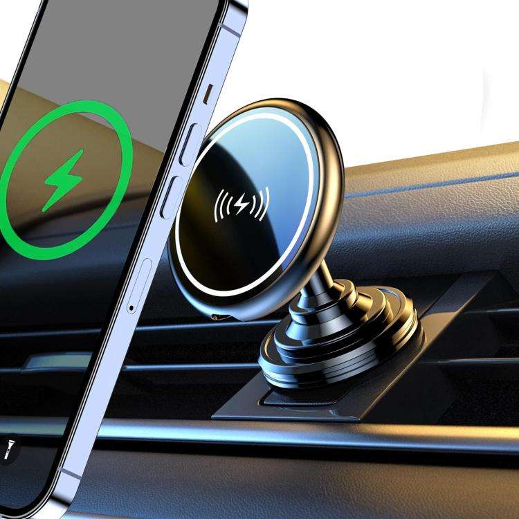 15W Car Magnetic Wireless Charging Phone Holder Alloy Base, Spec: Air Outlet Black