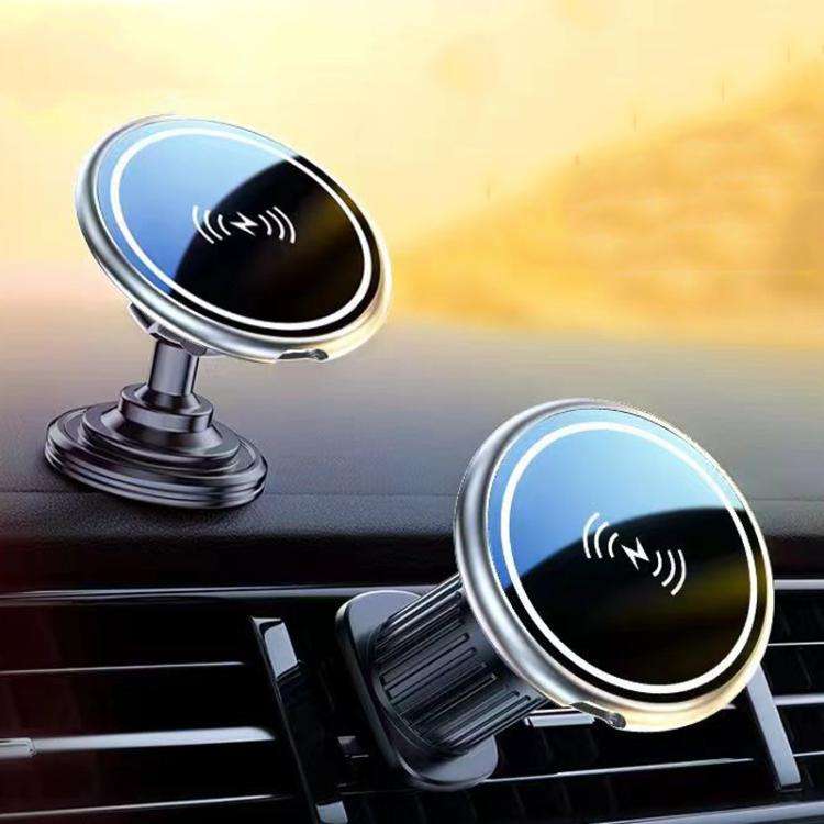 15W Car Magnetic Wireless Charging Phone Holder Alloy Base, Spec: Adhesive Silver