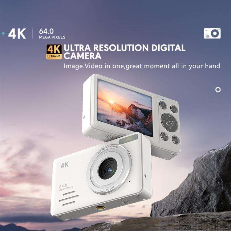 Anytek S7 4K HD Digital Camera Self-Timer Travel Camera Student Kids Card Camera(White)