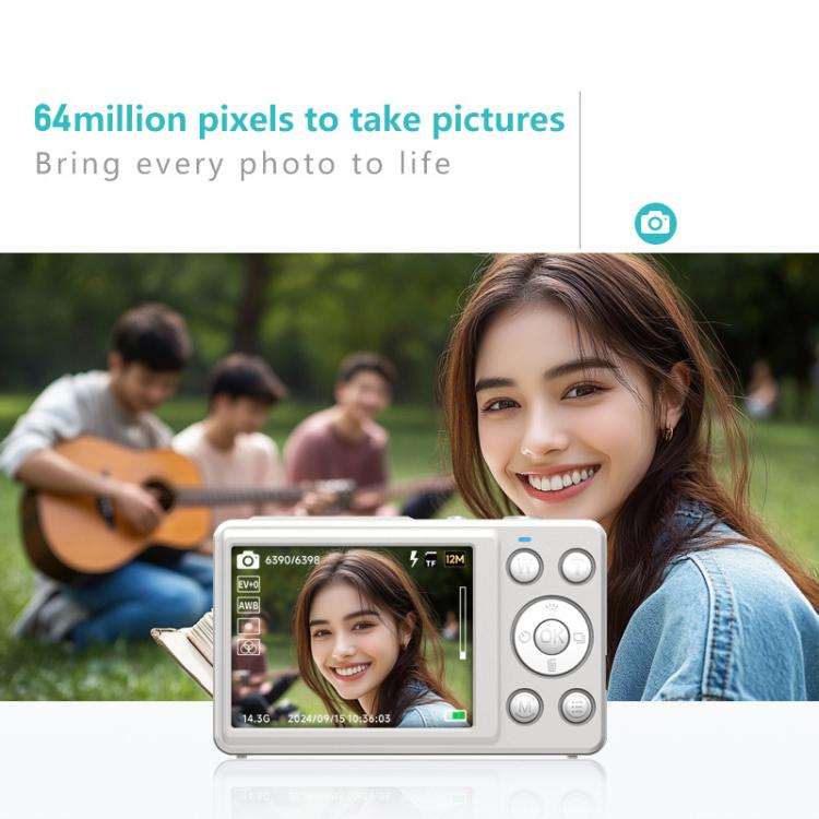 Anytek S7 4K HD Digital Camera Self-Timer Travel Camera Student Kids Card Camera(White)