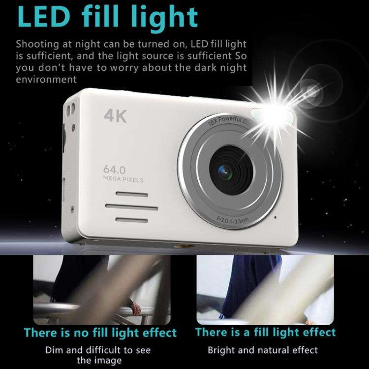 Anytek S7 4K HD Digital Camera Self-Timer Travel Camera Student Kids Card Camera(White)