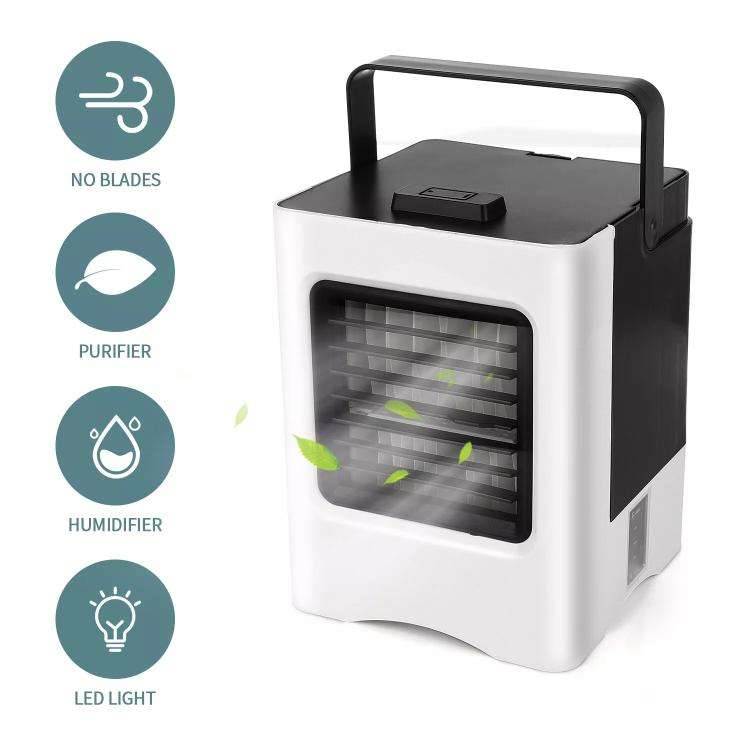 Mini Air Cooler Conditioner Rechargeable Humidifier USB Fan 3 Speed Adjustment(Black White)