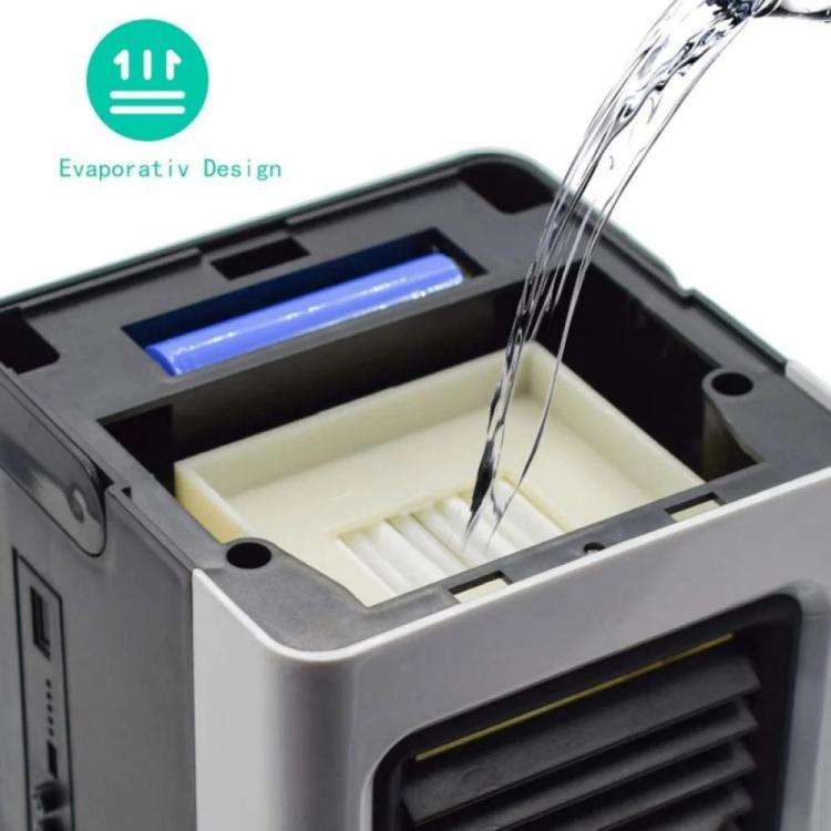 Mini Air Cooler Conditioner Rechargeable Humidifier USB Fan 3 Speed Adjustment(Black White)