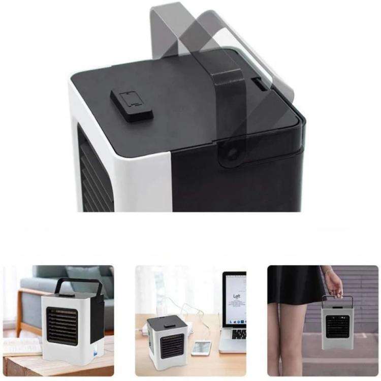 Mini Air Cooler Conditioner Rechargeable Humidifier USB Fan 3 Speed Adjustment(Black White)