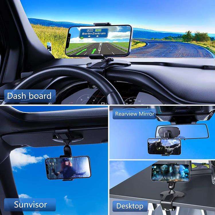 Car Dashboard Sun Visor Phone Mount Holder Center Console Navigation Bracket(Black)