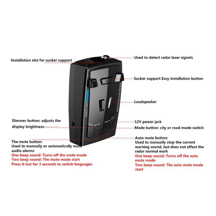 RAD2000 Car Lidar Speed Detector Car Electronic Dog, Support English/Russian