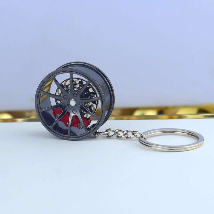 Metal Wheel Hub Brake Integrated Keychain(Black Red)