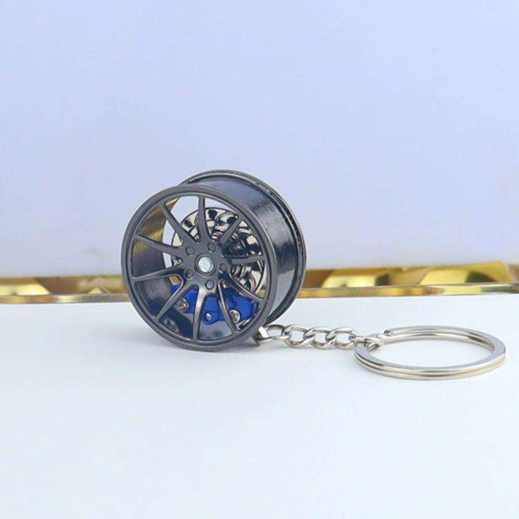 Metal Wheel Hub Brake Integrated Keychain(Black Blue)