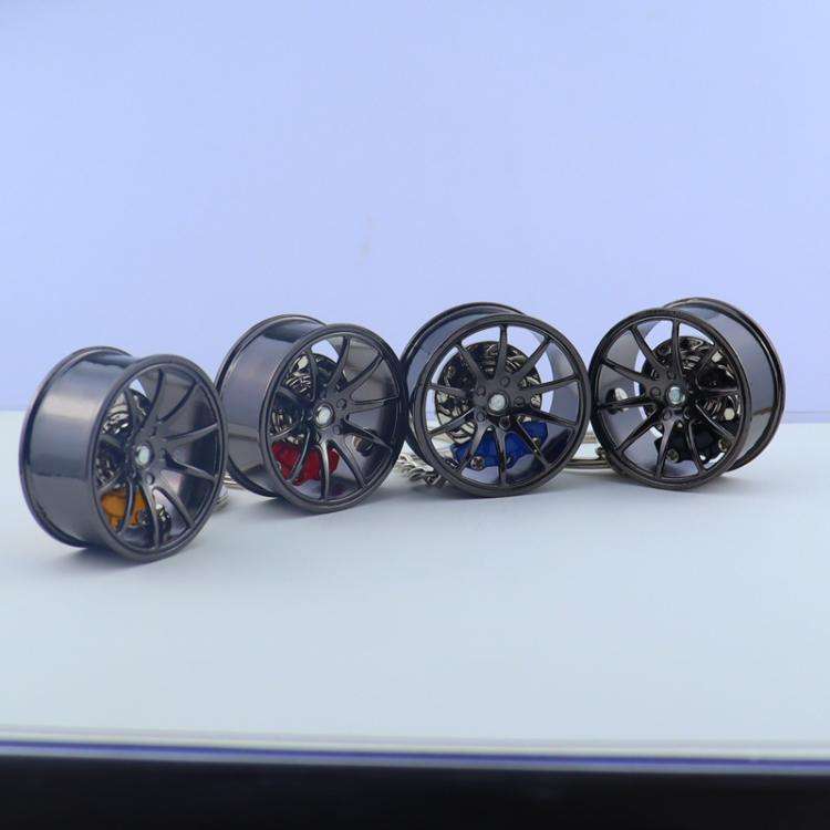Metal Wheel Hub Brake Integrated Keychain(Black Blue)