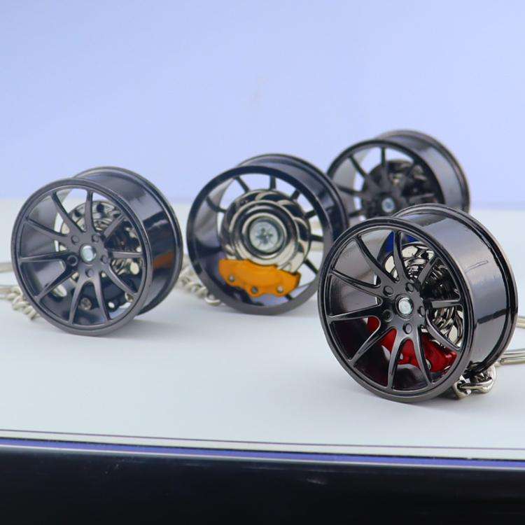Metal Wheel Hub Brake Integrated Keychain(Black Blue)