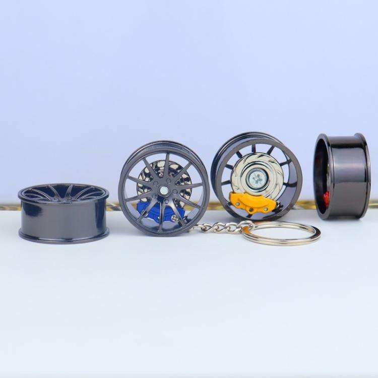 Metal Wheel Hub Brake Integrated Keychain(Black Blue)