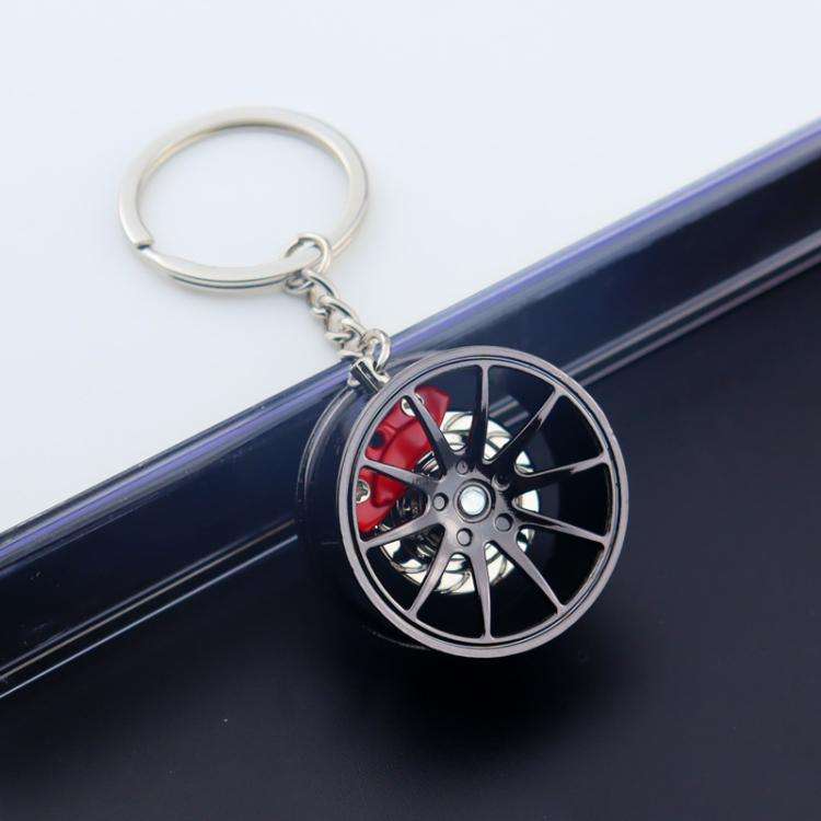Metal Wheel Hub Brake Integrated Keychain(Black Blue)