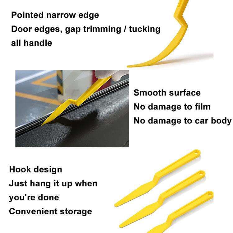 3pcs Car Film Scraper Seam Tape Handling Tools(Yellow)
