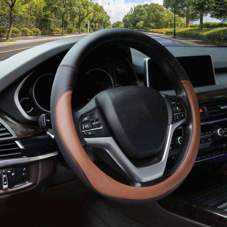 38cm Cars Universal Microfiber Steering Wheel Cover(Coffee)