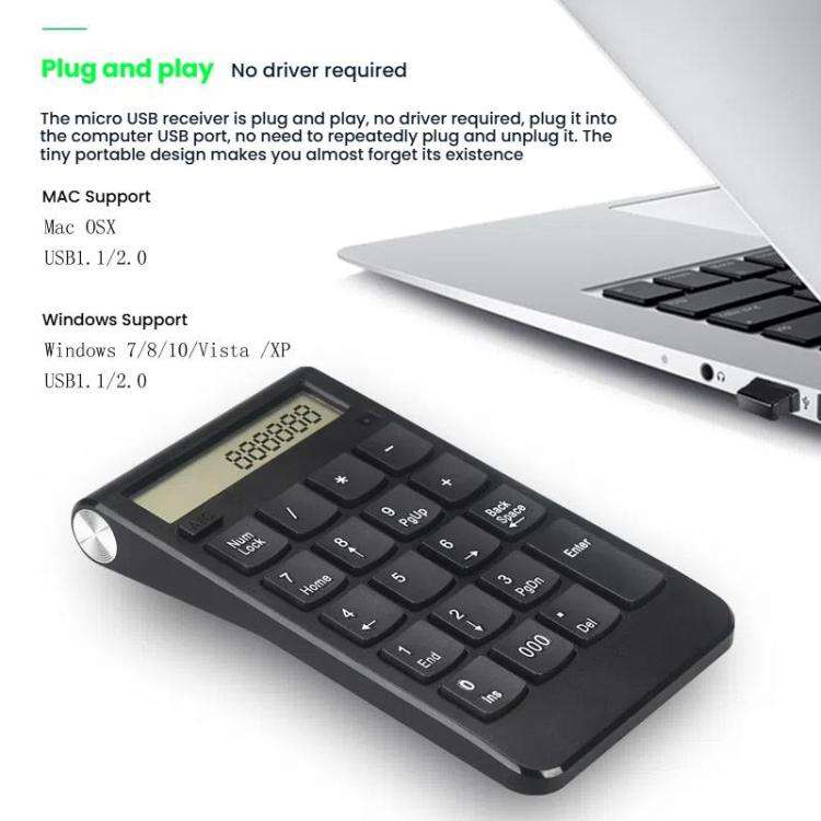 2.4G Dual-Mode Display Digital Keypad Cashier Office Computer Rechargeable Wireless Keyboard