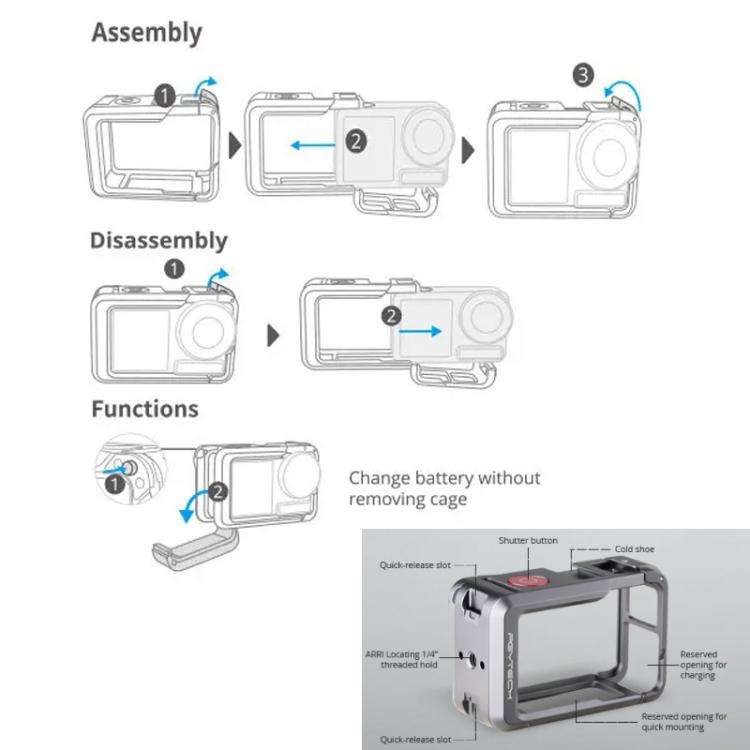For DJI OSMO Action 5 Pro PGYTECH P-42C-010 Metal Rabbit Cage Aluminum Alloy Expanded Protective ...