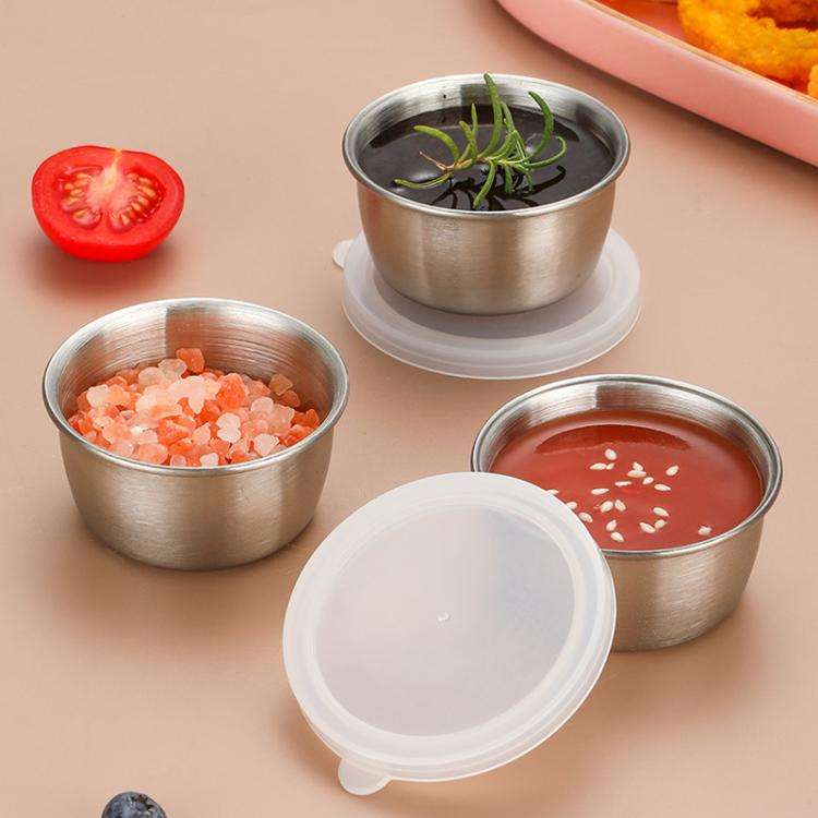 40ml 304 Stainless Steel Sauce Cup With Plastic Lid Sealed Leak-Proof Dipping Dish Seasoning Dish