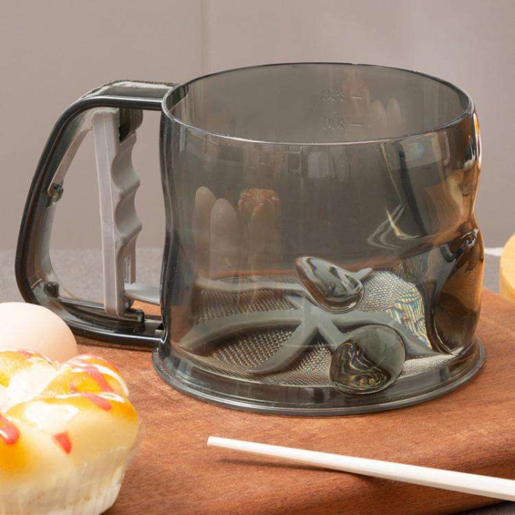 Kitchen Handheld Semi-Automatic Flour Sifter Baking Assistant Powder Sieving Tool(Tea Gray)