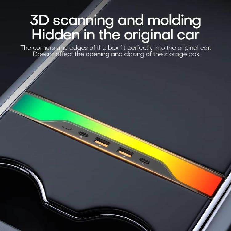 For Tesla Model 3 / Y 4-in-1 Colorful RGB Hub Docking Station(USBx2+Type-Cx1+PD Fast Charging)