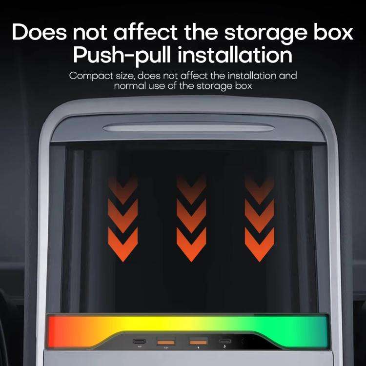 For Tesla Model 3 / Y 4-in-1 Colorful RGB Hub Docking Station(USBx2+Type-Cx1+PD Fast Charging)