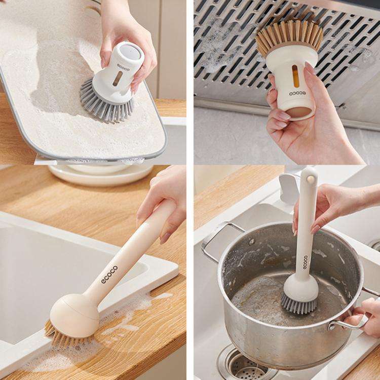 2pcs /Set ecoco Pot Washing Brush Short Handle Squeezeable + Long Handle Rotatable Household Dish...