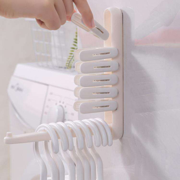 Balcony Household No-Punch Foldable Clothes Rack Clip Organizer(White)