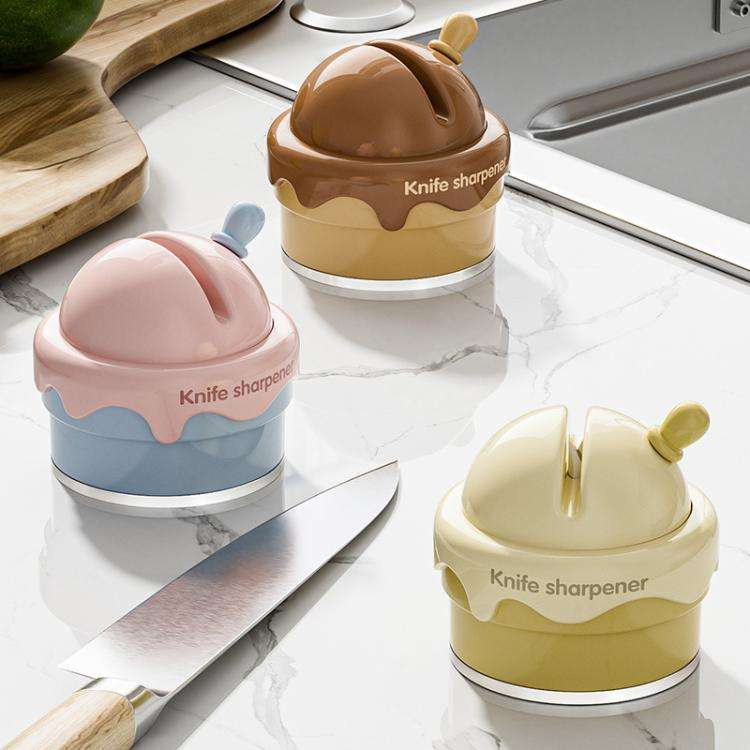 Suction Cup Knife Sharpener Home Kitchen Sharpening Knife Scissors Tool Quick Sharpener(Cream White)