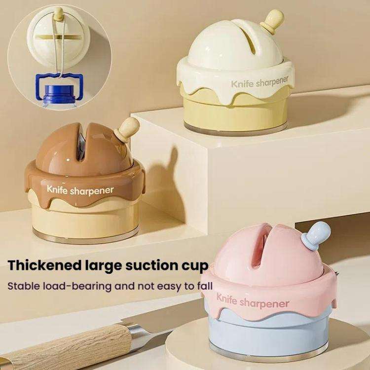 Suction Cup Knife Sharpener Home Kitchen Sharpening Knife Scissors Tool Quick Sharpener(Cream White)
