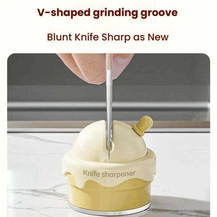 Suction Cup Knife Sharpener Home Kitchen Sharpening Knife Scissors Tool Quick Sharpener(Cream White)