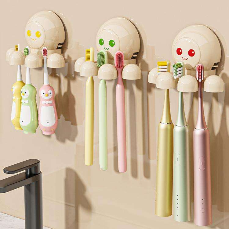 Octopus Suction Cup Toothbrush Holder Bathroom Wall Mounted Toothbrush Storage Shelf(Red)
