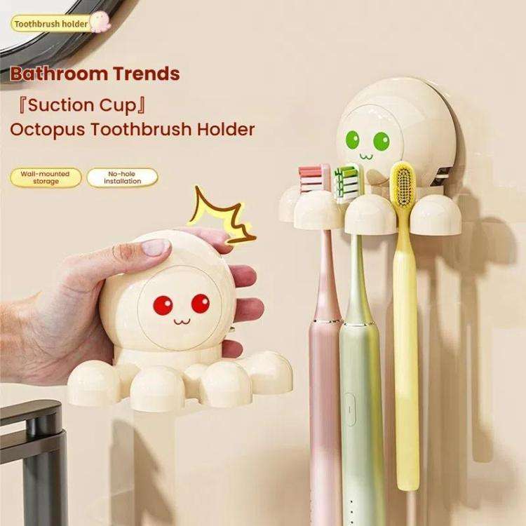 Octopus Suction Cup Toothbrush Holder Bathroom Wall Mounted Toothbrush Storage Shelf(Red)
