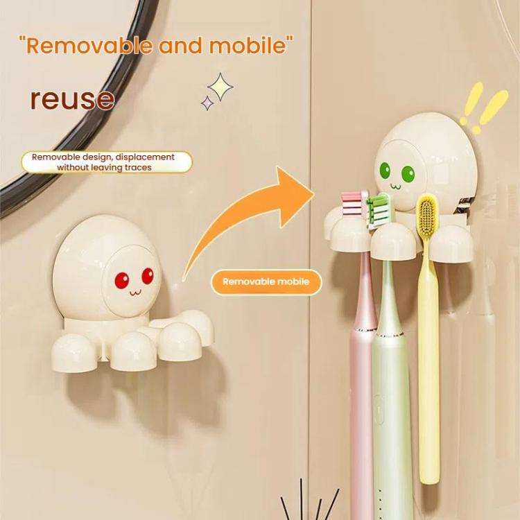 Octopus Suction Cup Toothbrush Holder Bathroom Wall Mounted Toothbrush Storage Shelf(Red)