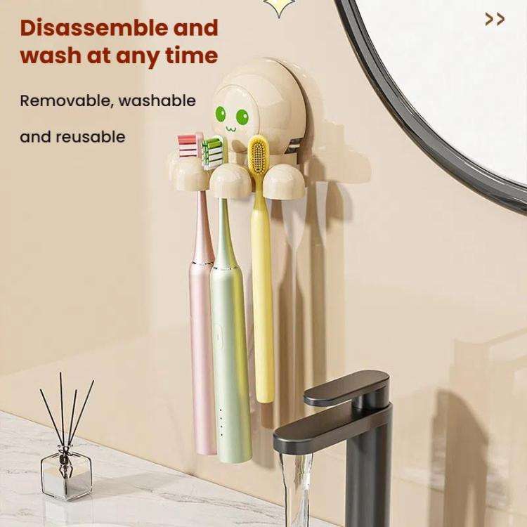 Octopus Suction Cup Toothbrush Holder Bathroom Wall Mounted Toothbrush Storage Shelf(Red)