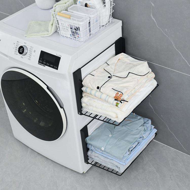 Bathroom Dirty Clothes Shelf Washing Machine Side Folding Wall Mounted Clothes Organizer(White)