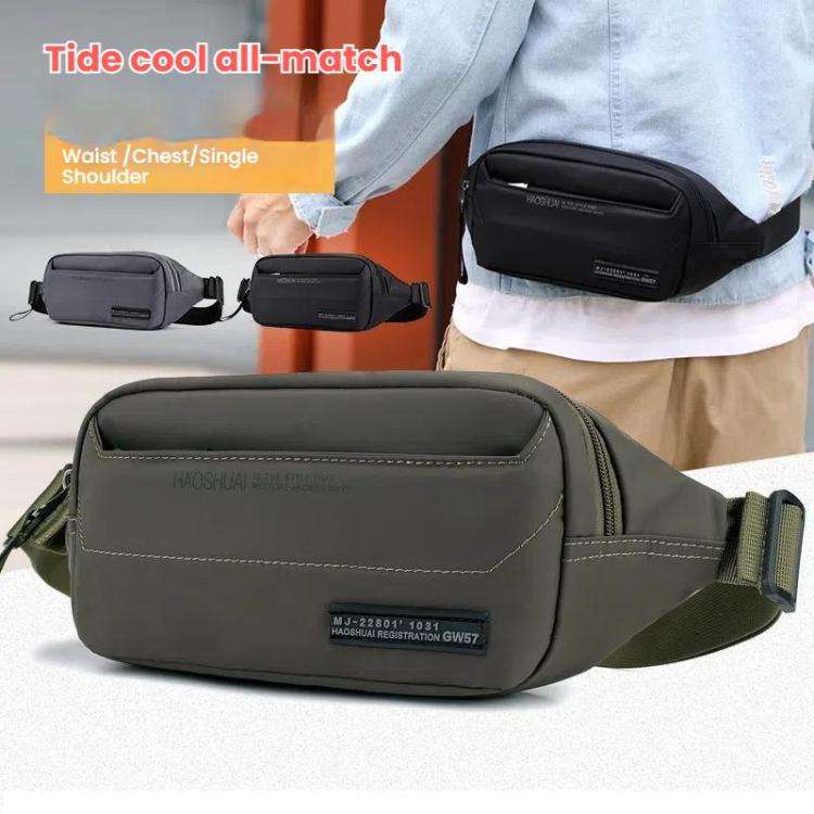 HAOSHUAI Men Outdoor Running Waist Bag Casual Chest Pouch Messenger Bag(Army Green)
