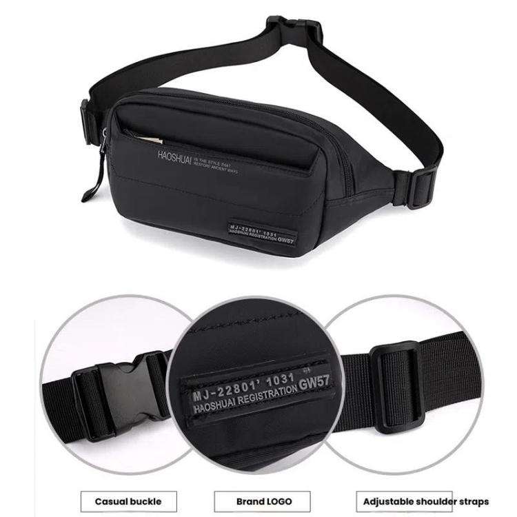 HAOSHUAI Men Outdoor Running Waist Bag Casual Chest Pouch Messenger Bag(Gray)