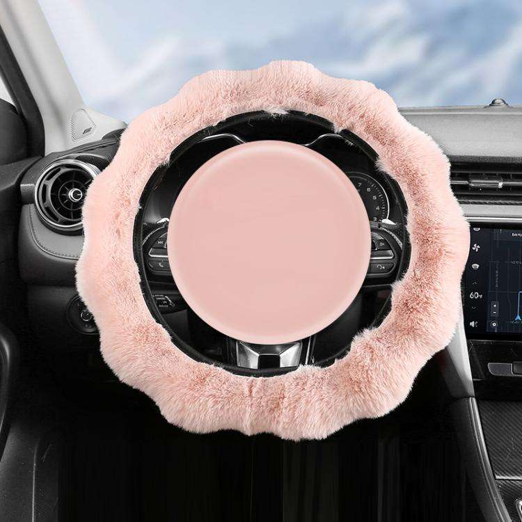 38cm Plush Soft Warm Car Steering Wheel Cover Without Inner Ring(Light Pink)