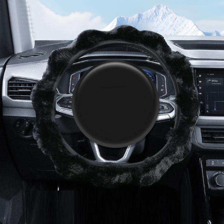 38cm Plush Soft Warm Car Steering Wheel Cover Without Inner Ring(Black)