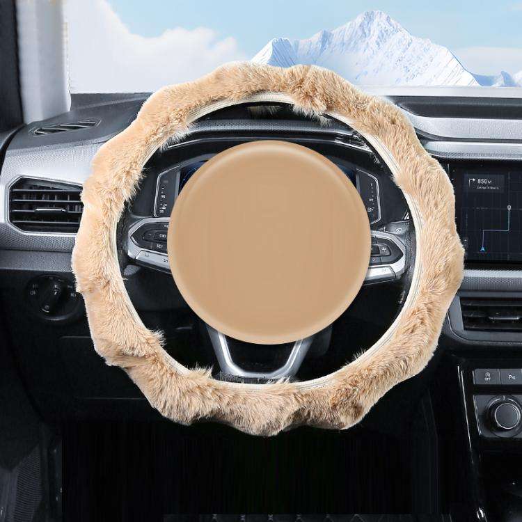 38cm Plush Soft Warm Car Steering Wheel Cover Without Inner Ring(Brown)