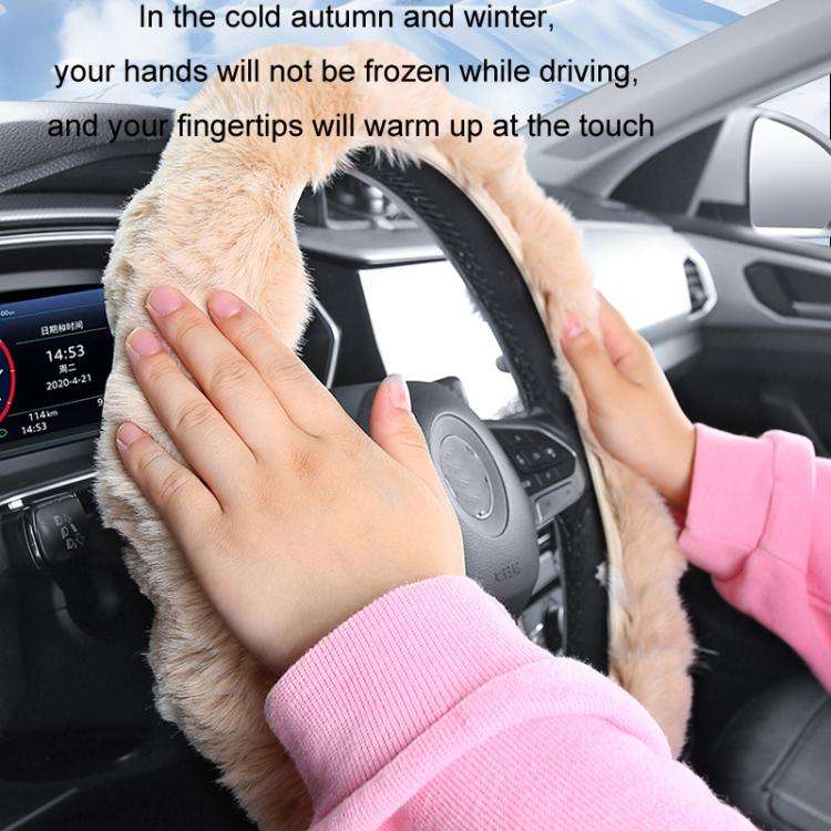 38cm Plush Soft Warm Car Steering Wheel Cover Without Inner Ring(Brown)