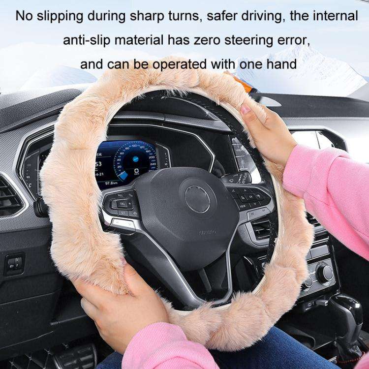 38cm Plush Soft Warm Car Steering Wheel Cover Without Inner Ring(Brown)