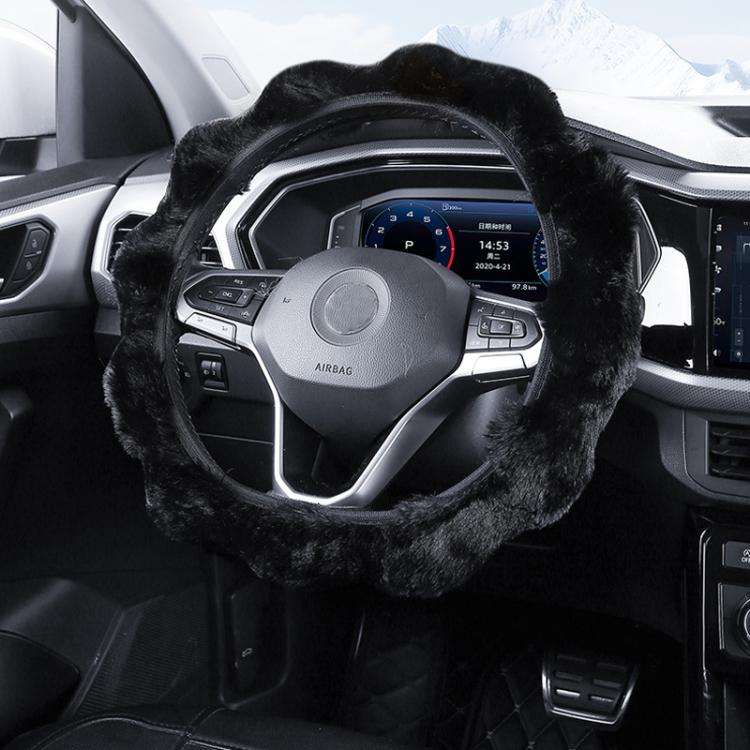 38cm Plush Soft Warm Car Steering Wheel Cover Without Inner Ring(Brown)