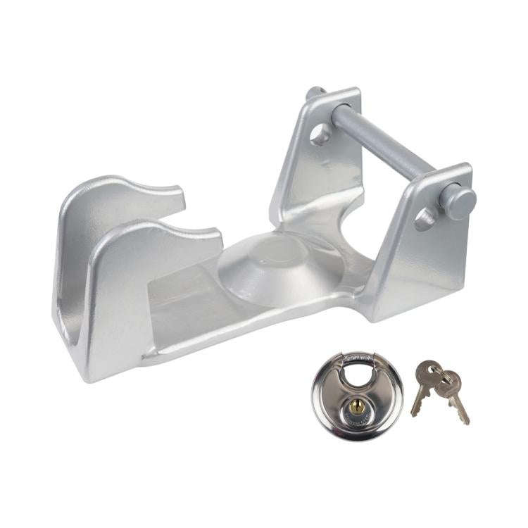 Coupler Gooseneck Hitch Trailer Lock For Heavy Trailer Transporter RV, Color: Silver + Key Lock